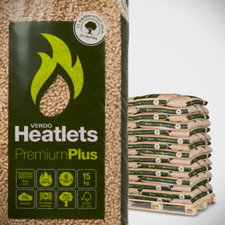 Heatlets PremiumPlus træpiller 6mm 15kg 900kg FSC®